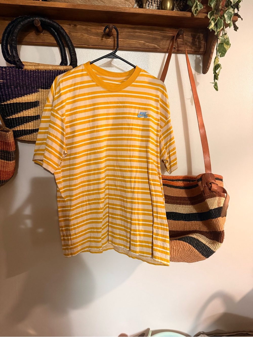 Nike Yellow Striped Crewneck T-Shirt